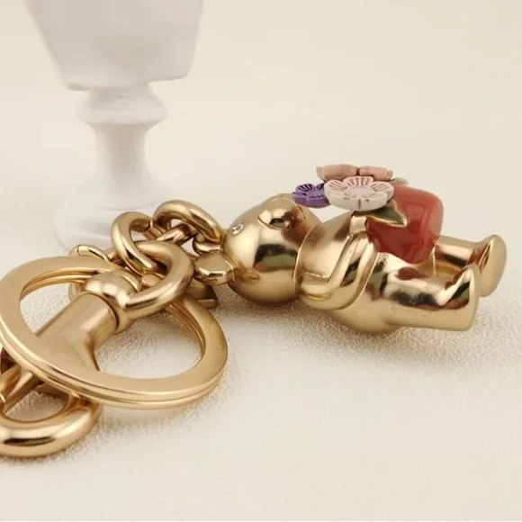Coach Gold Bear Keychain with Flowers - Picture 2 of 4